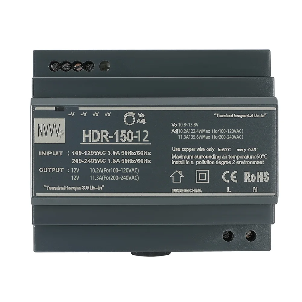 Imagem -05 - Transformador de Estabilizador de Tensão Nvvv Série Hdr Hdr150w Trilho Din 12v 150w Ac-dc 24v 36v