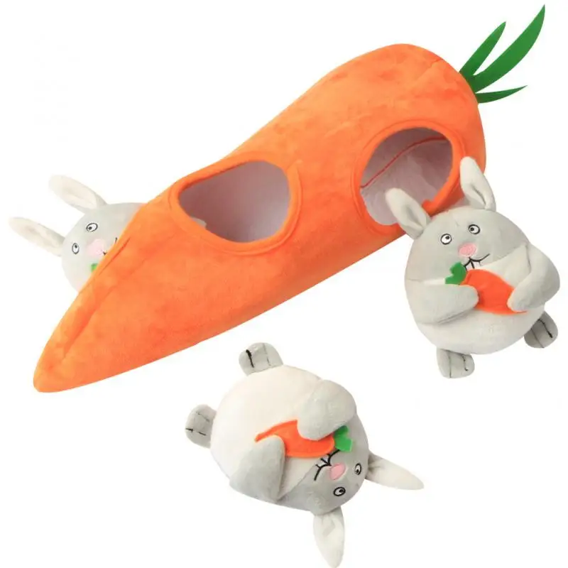 Pet Dog Toys Plush Carrots Burrow Doll Squeaky Toy Bunnies Doll And Seek Vocal Interactive Toy Set For Small Medium Dogs