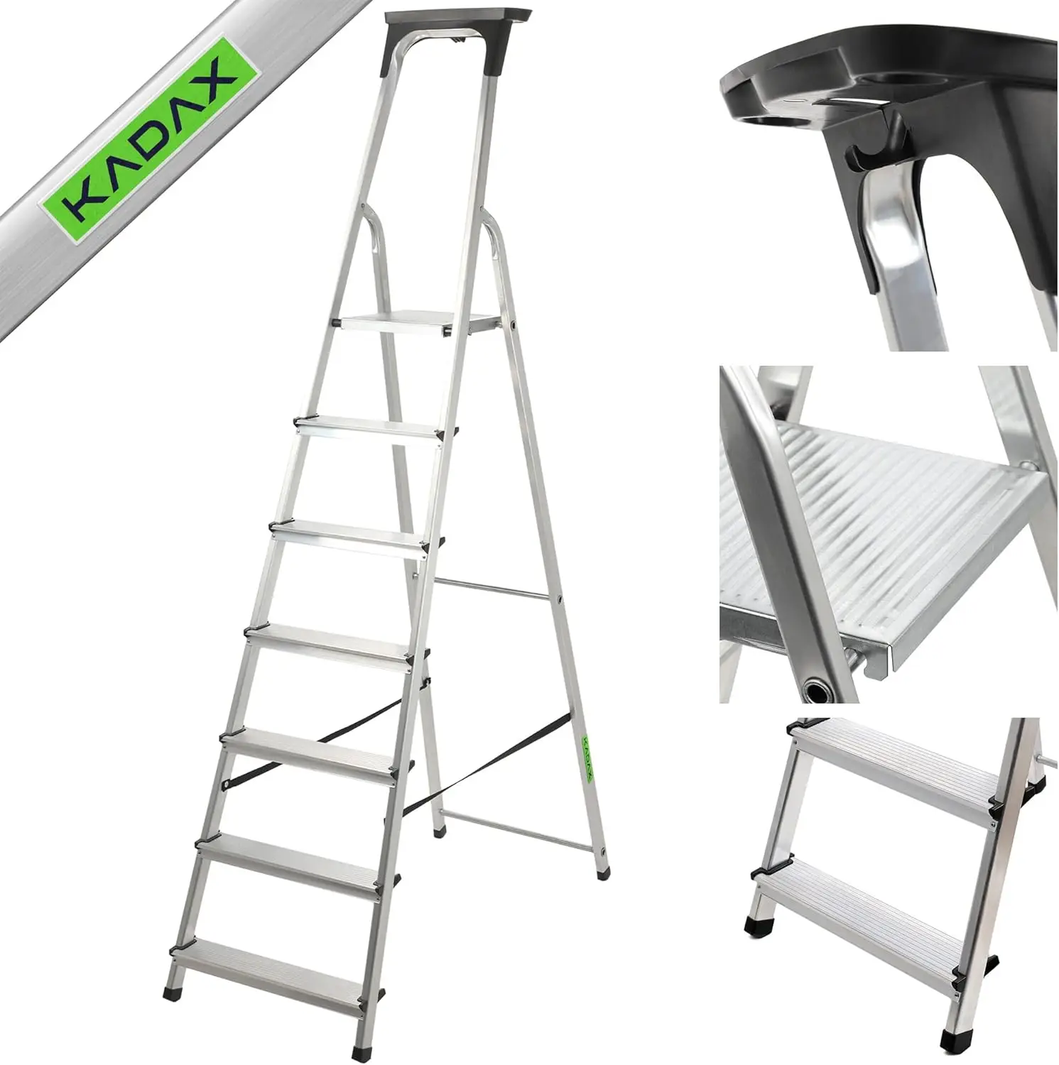 Aluminiumleiter, klappbare Standleiter mit 6 Stufen, Mehrzweckleiter bis 150 kg, Trittleiter mit Ablage, Alu-Sicherheitsleiter