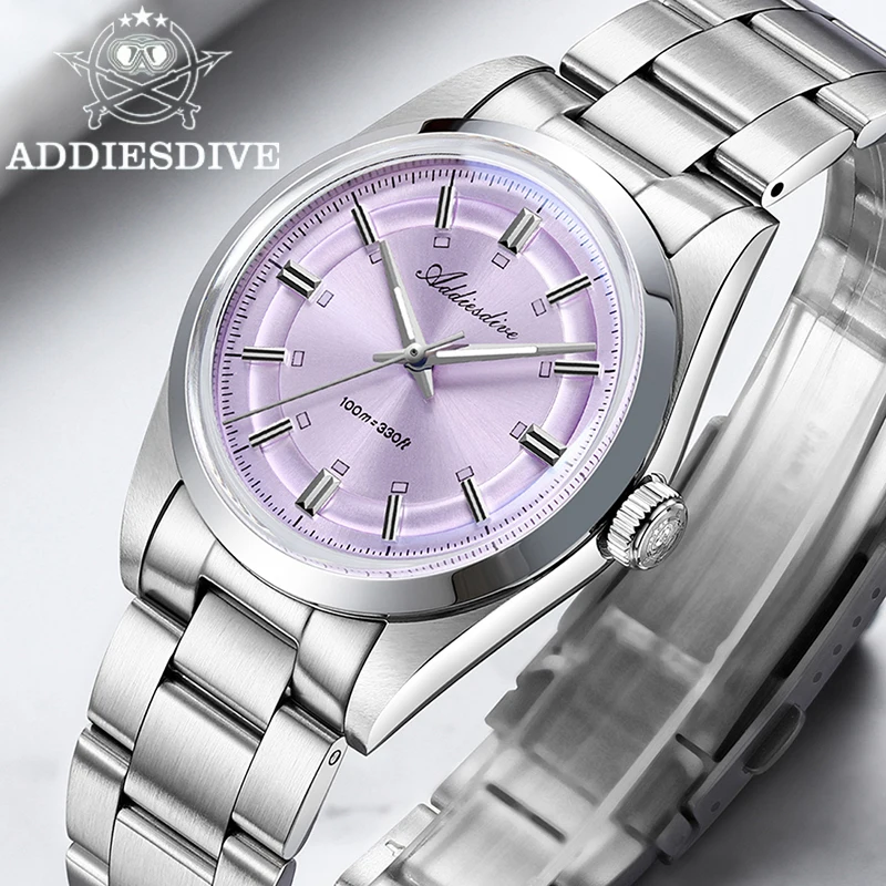 

ADDIESDIVE VH31 Quartz Watches For Men 36mm Bubble Glass 100m Waterproof Wristwatch Minimalist 316L Steel Luminous Watch Gift