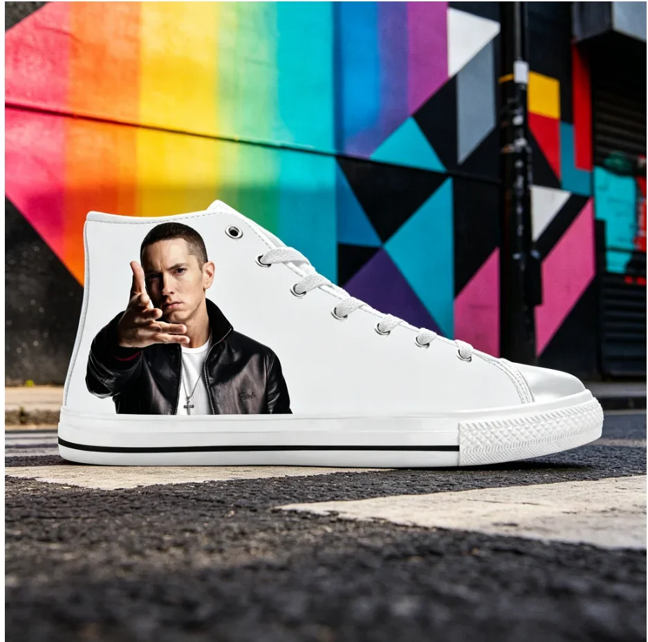 Eminem Rapper High Top Shoes Custom Music Graphic Print Soft Sole Wear Resistant Unisex Daily Footwear