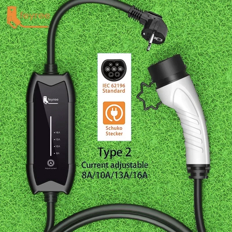 feyree EV Portable Charger Type2 / GB/T Plug Connector 16A 1Phase 3.5KW Type1 5m Wallbox Charging Station for Electric Vehicle