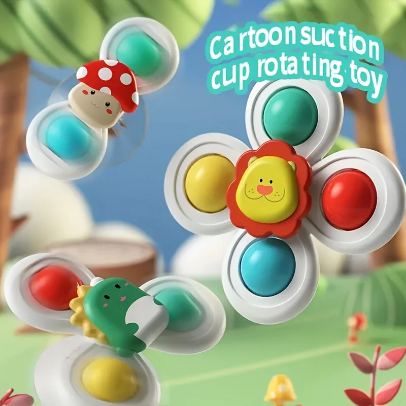 3PCS Suction Cup Rotating Toy for Baby Hand-eye Coordination Educational Training, Bath & Travel Toy, Birthday Christmas Gift