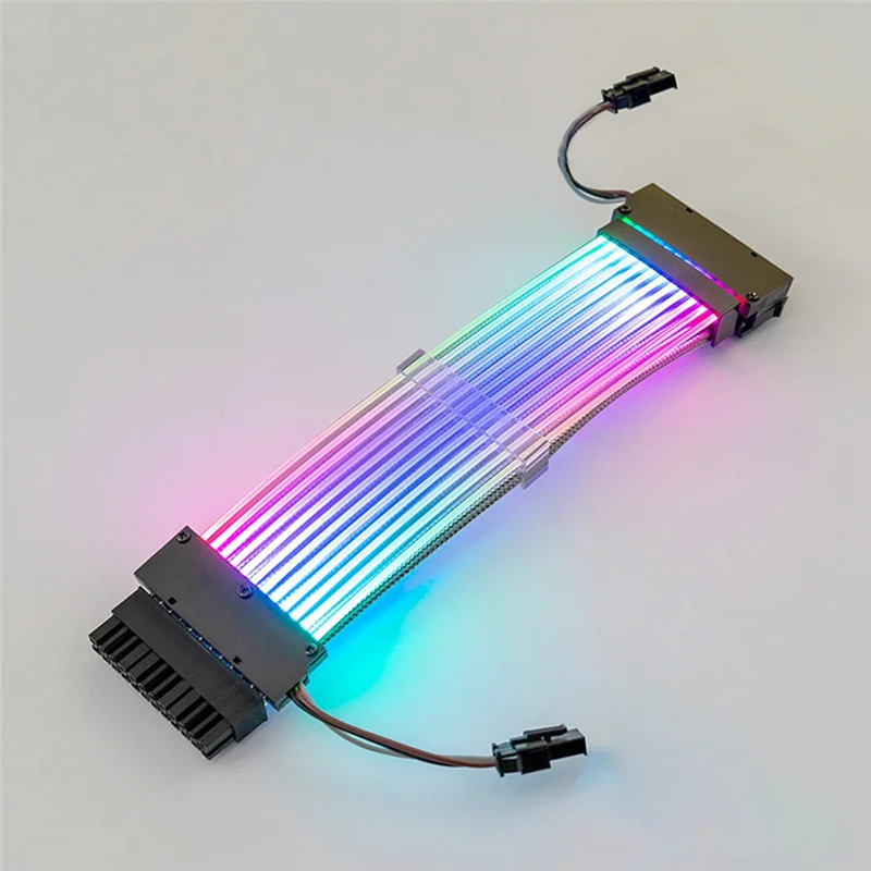 PC Case PSU Extension RGB Cable, ATX 24Pin Color Line ARGB Streamer Transfer Adapter, M/B 5V 3Pin SYNC