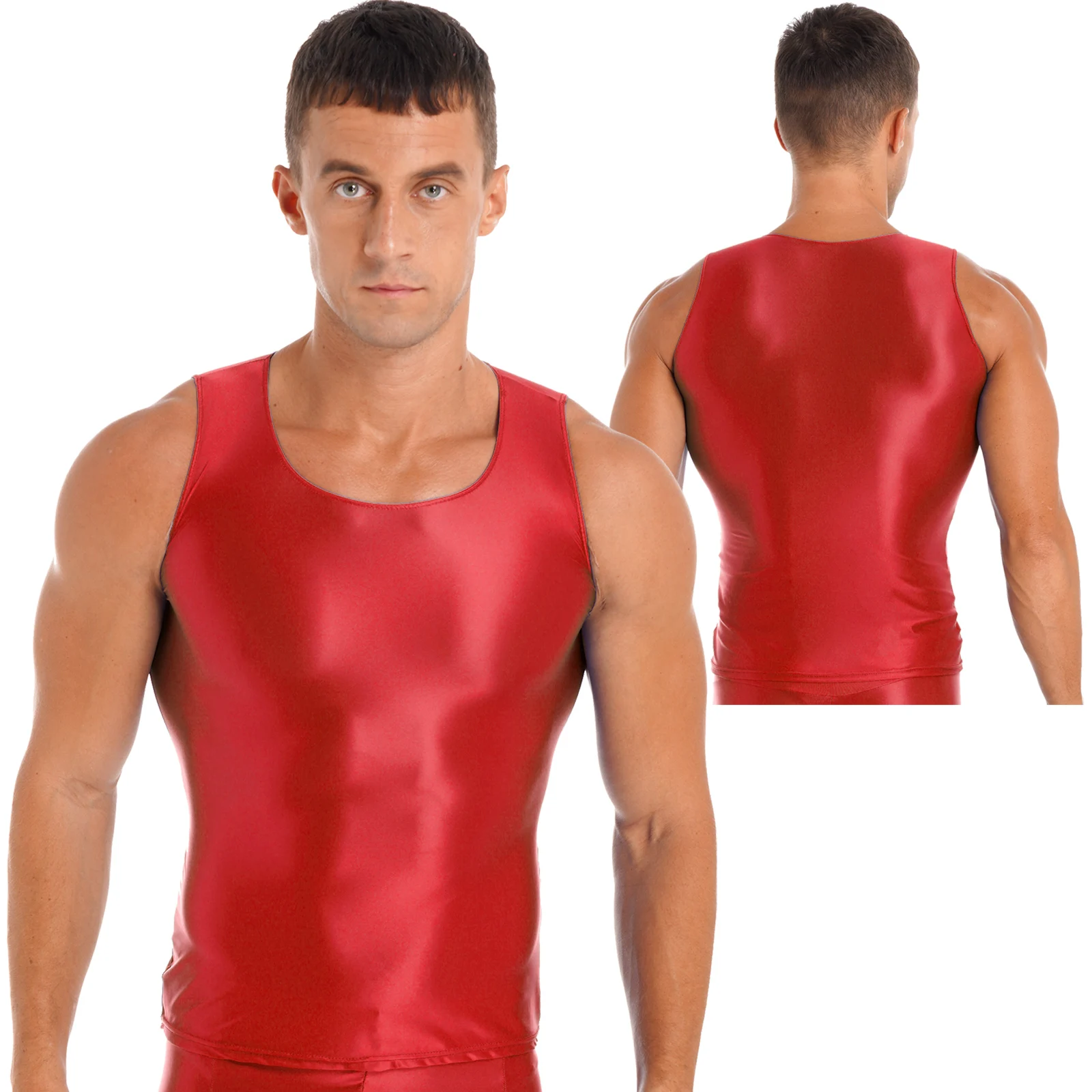 

Mens Sexy Glossy Smooth Tank Top Stretchy Sleeveless Yoga Sportswear Swimwear Sleepwear Crop Tops Vest