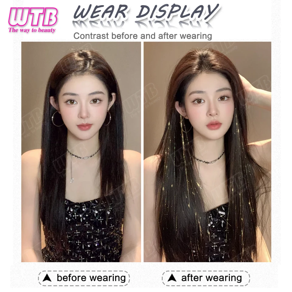 Synthetic Hair Extension Wig BB Clip Style Highlighted Laser Silk Straight Hair Extension Wig Suitable for Women's Daily Wear