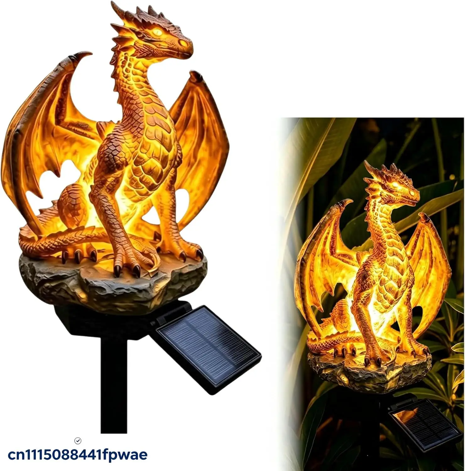 Halloween Solar Dragon Light Golden Ember Resin Statue Stake