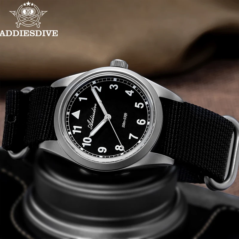 Relojes ADDIESDIVE de 36mm para hombre, reloj de pulsera de cuarzo para hombre, 100m, resistente al agua, cristal de burbuja, reloj de lujo de acero inoxidable 316L