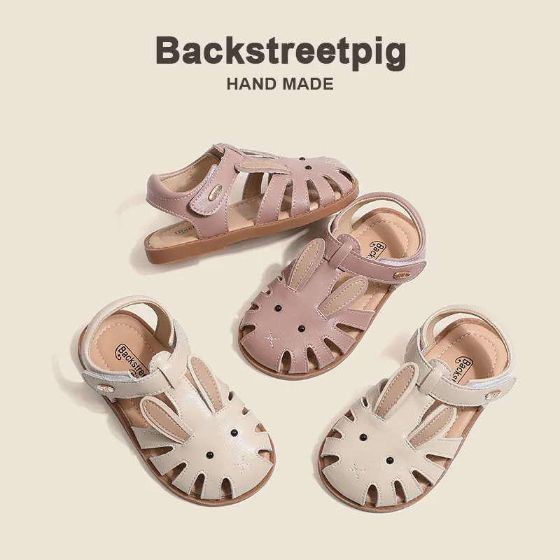 

Girls Sandals 2024 Summer New Fashion Korean Leather Children Sandals Breathable Non-slip Girls Single Shoes Children's Shoes