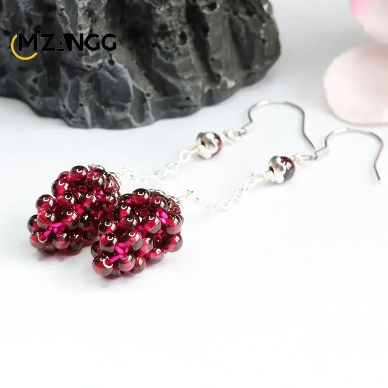 S925 Silver Natural Garnet Ear Hook Exquisite Luxury Women's Earrings Jewelry Crystal Healing  Energy Stone Gift - view 5