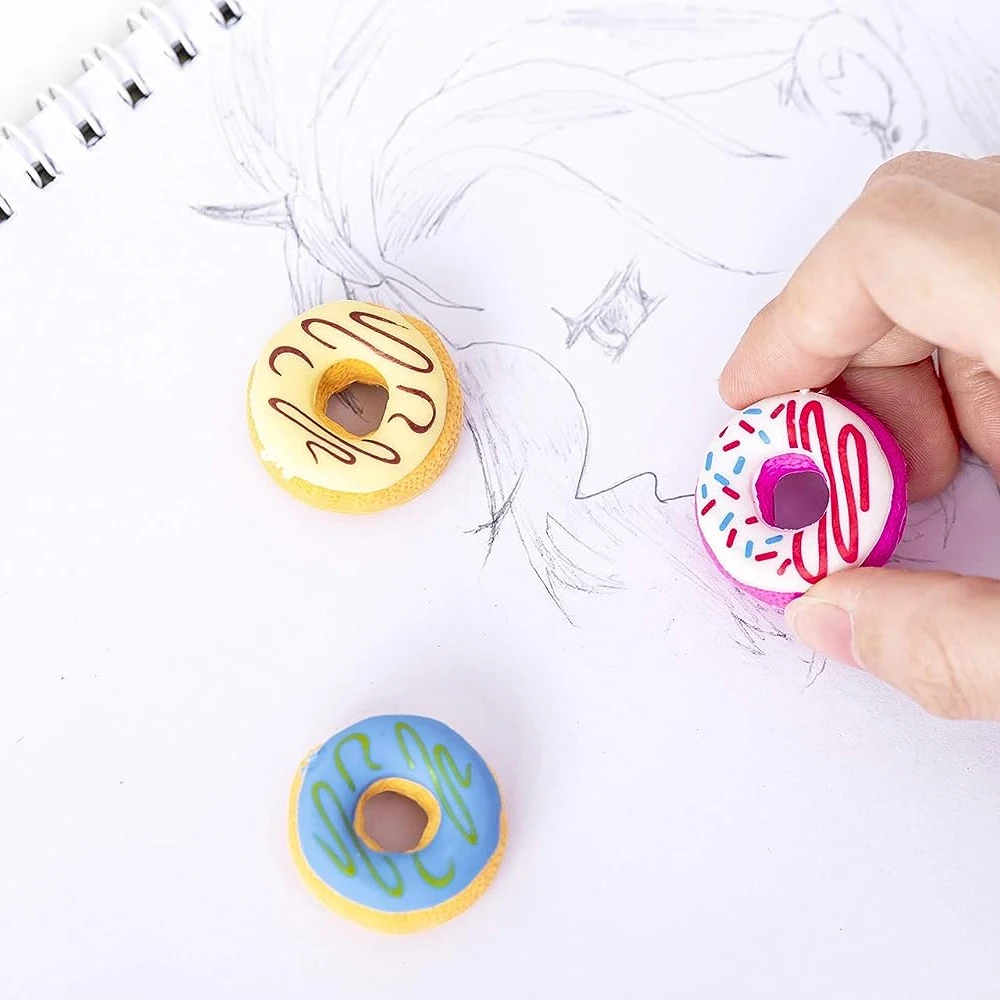 Pack of 6 Donuts Erasers, Mixed Mini Rubber Eraser Stationery Gift for Students Teacher Reward School Supplies