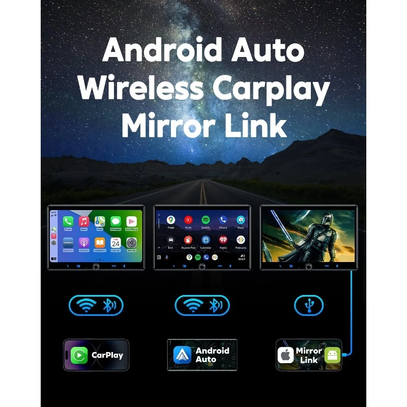 Single Din Car Stereo Wireless Apple Carplay Android Auto Radio, 10.1