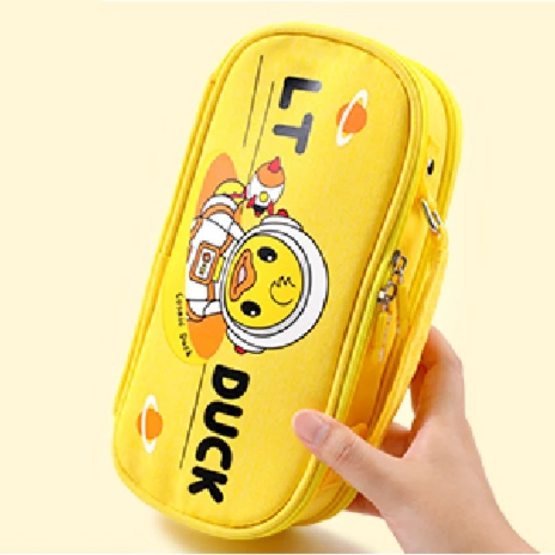 Large Capacity Canvas Multi Layer Pencil Bag LT Yellow Duck Stationery Bag Junior High School Multi functional Pencil Bag Handhe