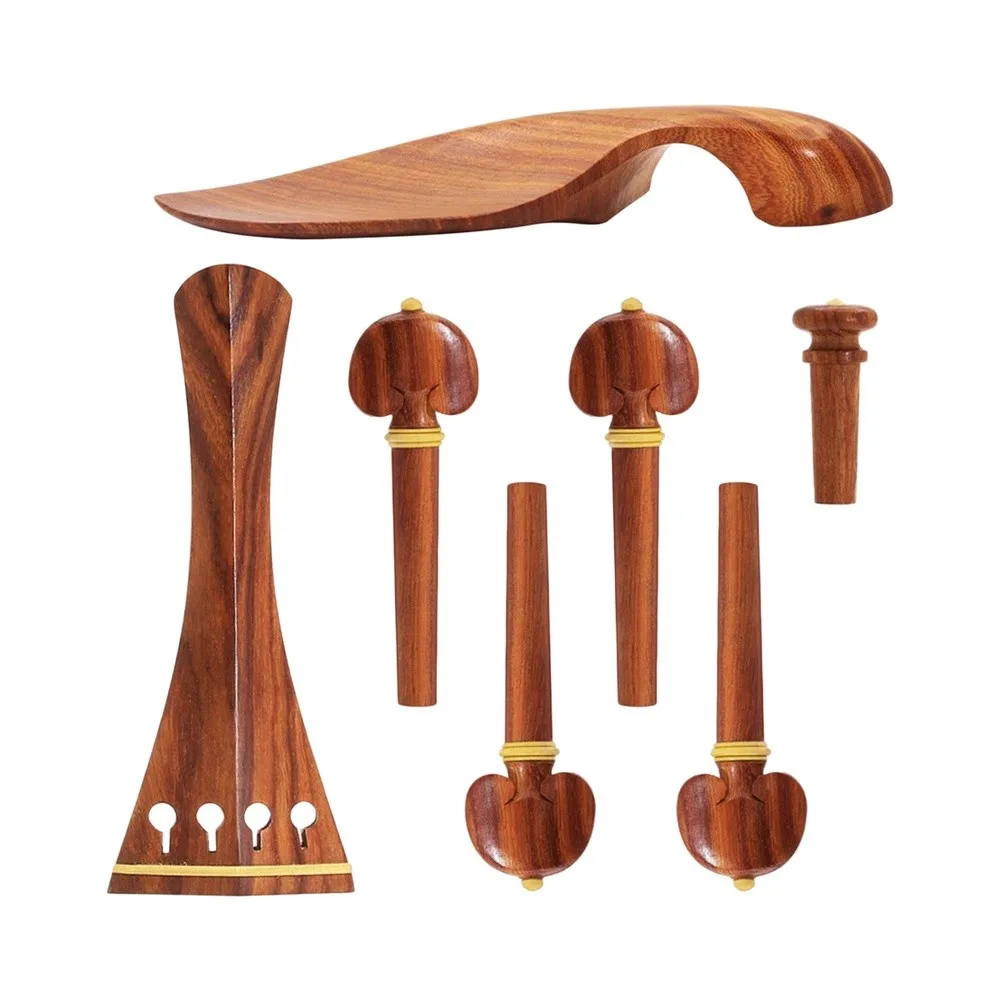 Rosewood Violin Part Parts Violin Set Wooden Color 7Pcs Boxwood Replacement Fiddle Parts Rosewood Violin  Rosewood