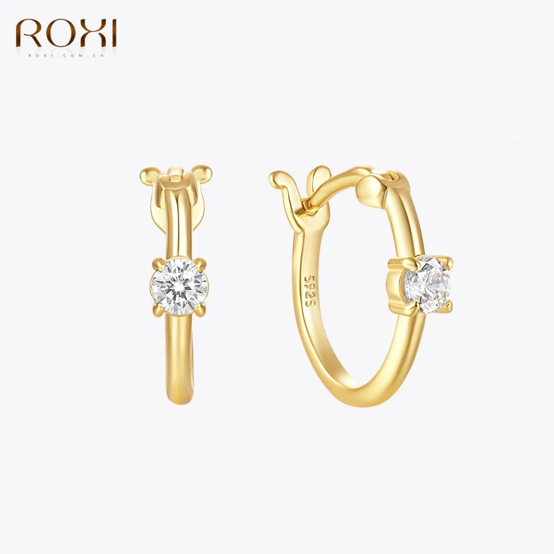 

ROXI INS Trend Classic 925 Sterling Silver Ear Buckle Round Zircon Engagement Anniversary Women Earrings pendientes mujer