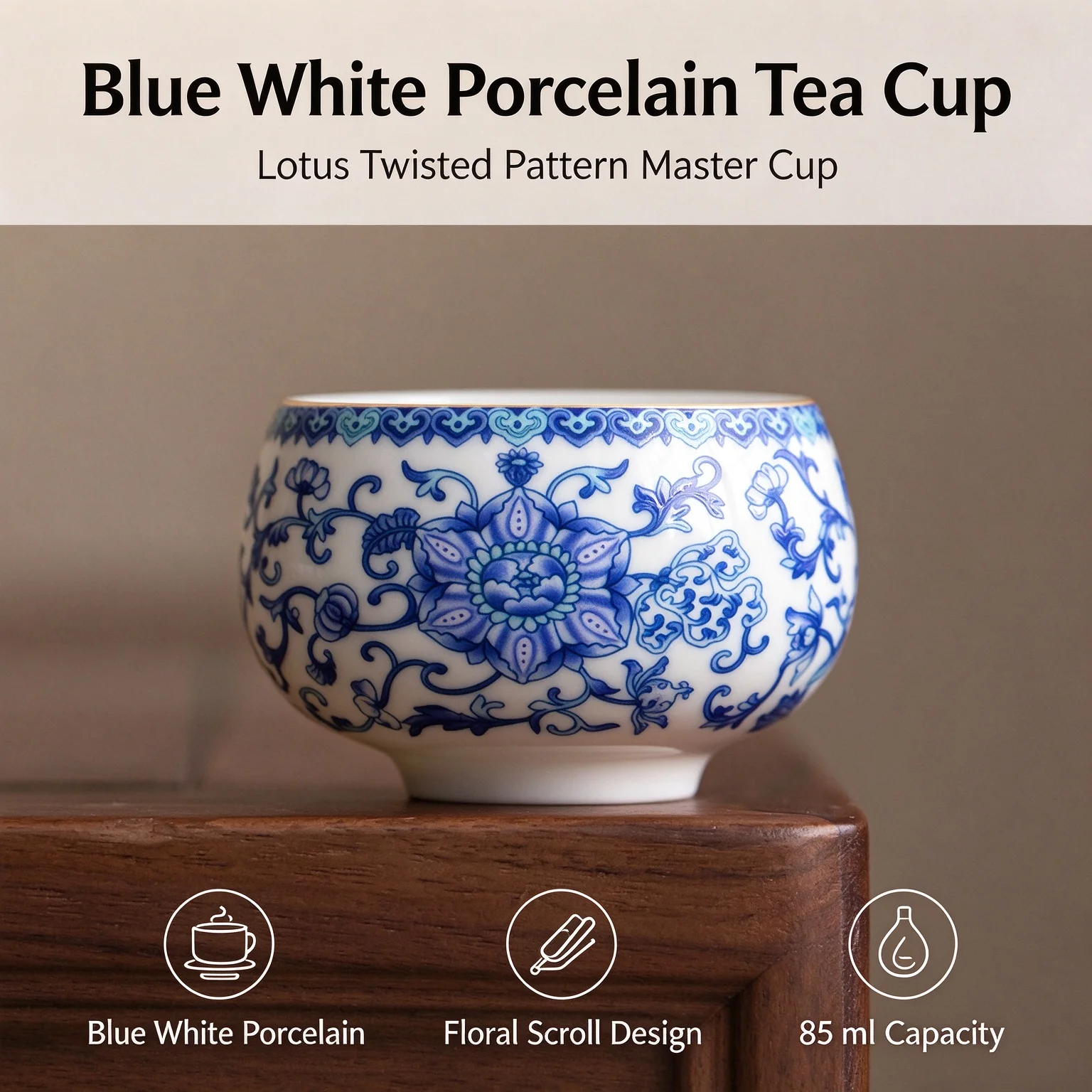 White Jade Like Porcelain Blue White Interlocking Lotus Master Cup Household Tasting Cup Chinese Kung Fu Tea Ceramic Bowl
