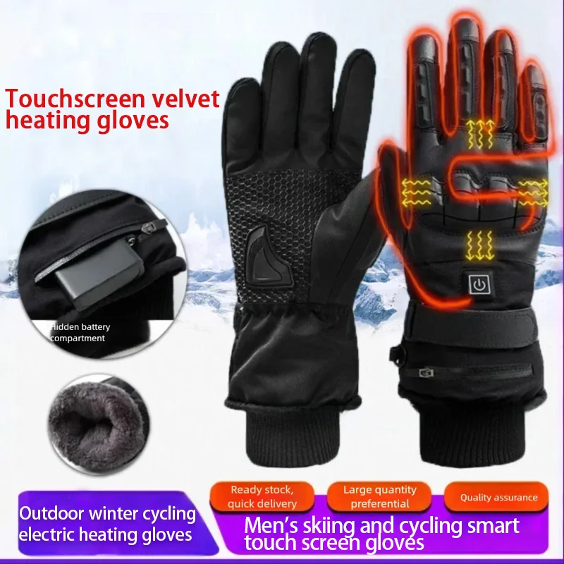 Elektrisch beheizte Touchscreen-Handschuhe für Herren, Winter, Outdoor, Motorrad, Reiten, wasserdicht, Wärme, Ladehandschuhe, Unisex, Schneehandschuhe