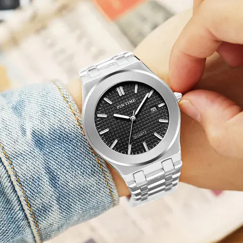PINTIME Klassisk Herr Quartzklocka Elegant Enkel Design Vattentät Rostfritt Stålarmband Par Fritid Affärsur 8 best sales Pintime-klocka för män - №3