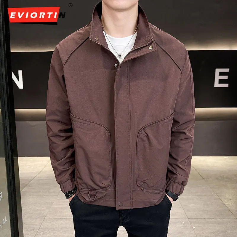 

2025 Spring and Summer Men's New Trendy Versatile Stand up Collar Jacket Work Clothes Top Fashion High end Flight Jacket