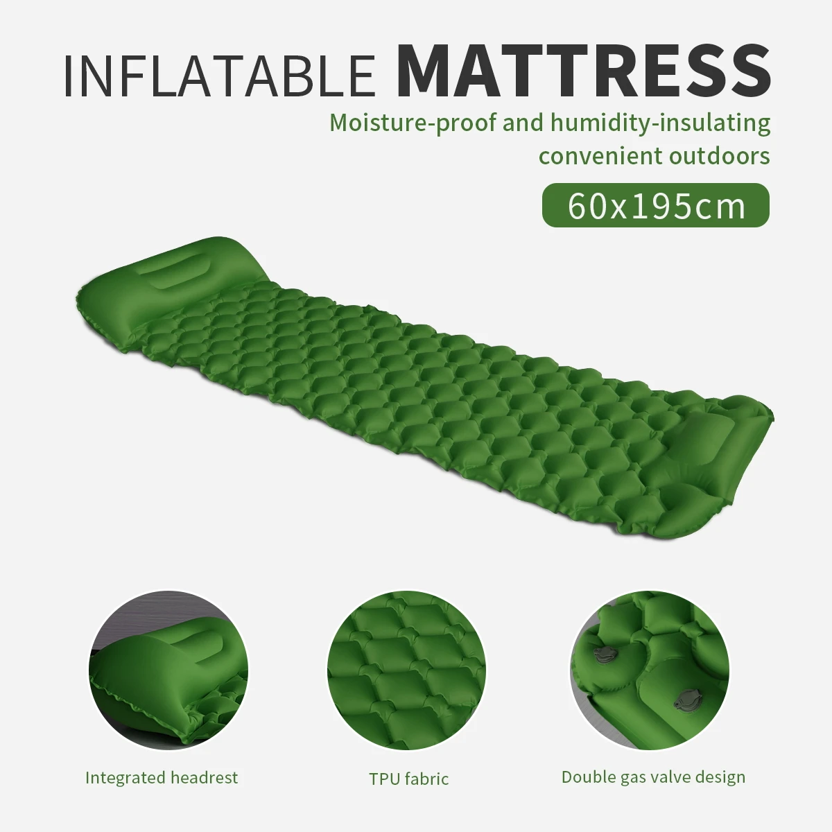 Inflatable Sleeping Pad for Camping Hiking Tent, Camping Sleeping Pads with Pillow 195*60cm Ultralight Backpacking Sleeping Mat