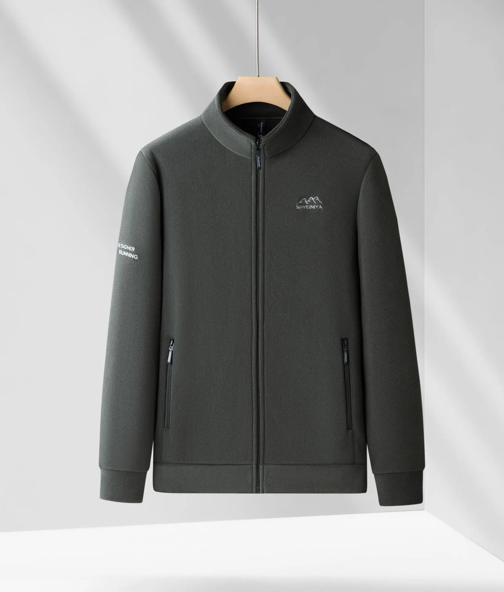 

Мужская флисовая куртка свободного покроя, толстый теплый пуловер с капюшоном на молнии спереди, зимнее уличное повседневное спортивное пальто с воротником-стойкой