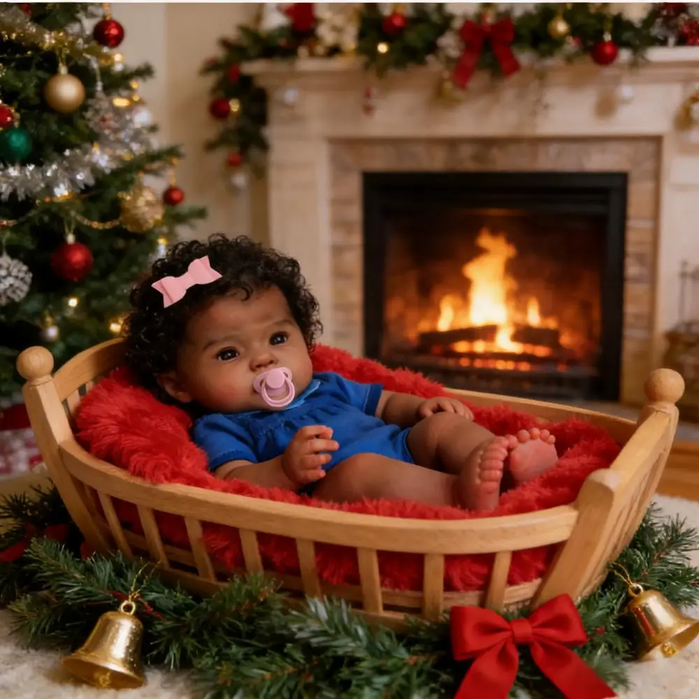 Zwarte herboren babypop met zacht lichaam en krullend haar Handgemaakt realistisch pasgeboren donkerhuid Levensecht babyspeelgoedcadeau