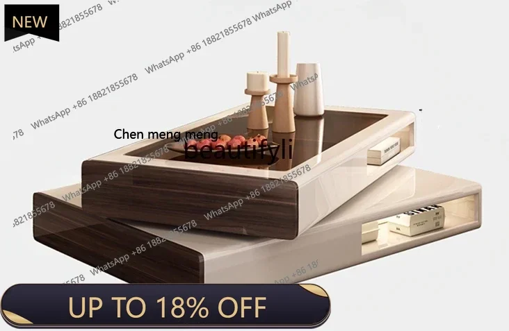 

P178 Creative Rotational Coffee Table Living Room Small Apartment Cream Tea Table Light Luxury Advanced Design Double Layer Tea