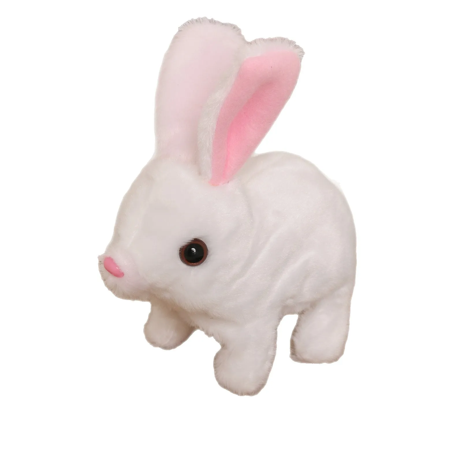 2025 Juguete eléctrico de conejito esponjoso: boca y orejas móviles con sonido para caminar, compañero de conejo realista para regalo de Navidad para niños