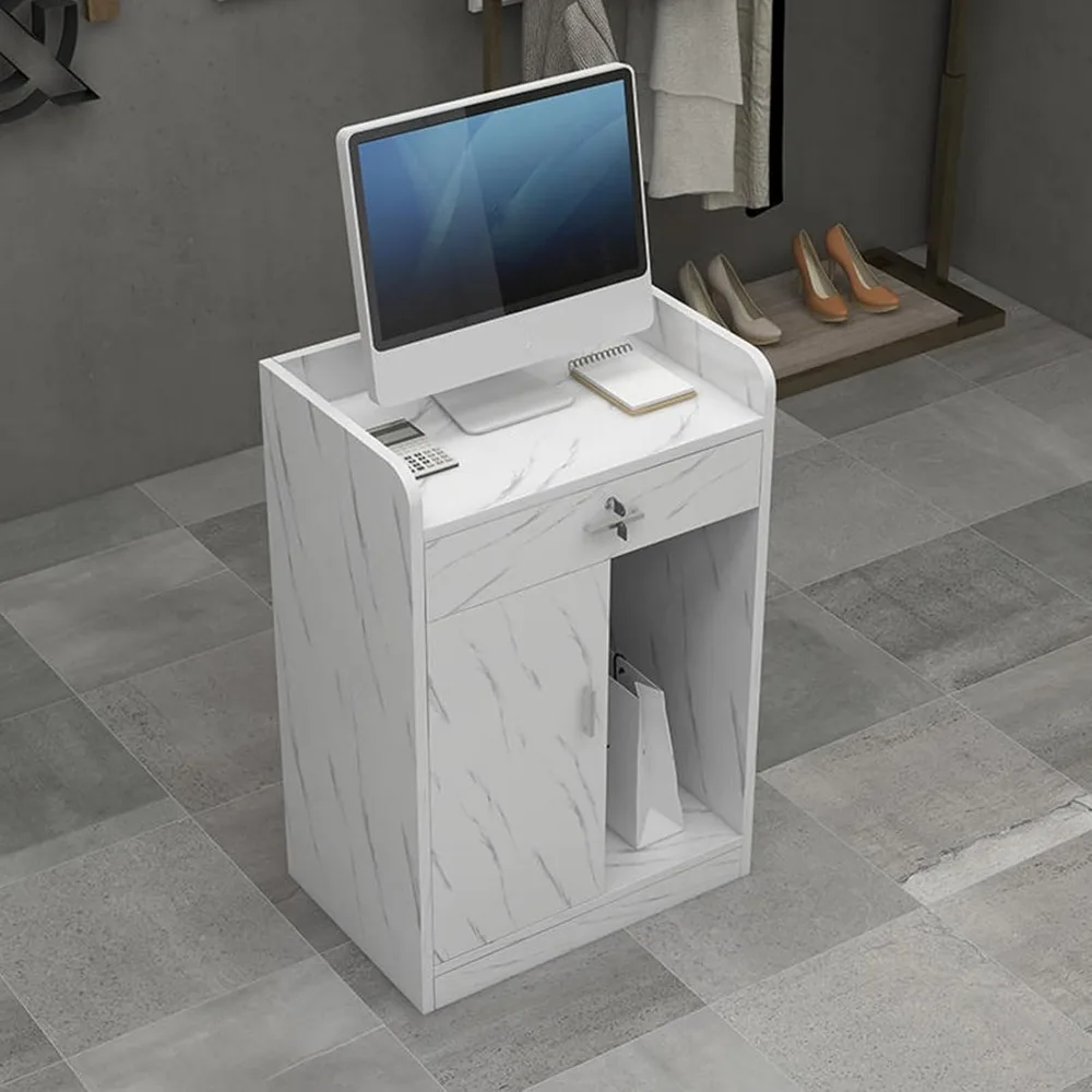 

Small Reception Desk with Lockable Drawers and Storage Cabinet, Modern Cashier Front Desk with Counter, 24×16×36IN Front Counter
