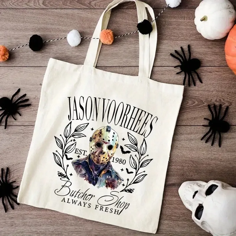 Retro Salem Witch Book Club with Skull & Book Shoulder Bag Halloween Tote Bag for Shopping Spooky Gothic Style Halloween Gift