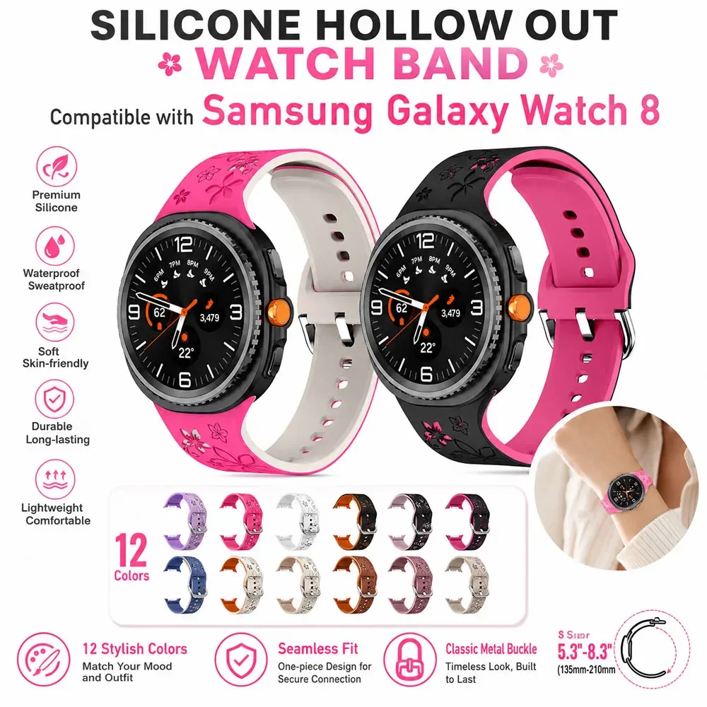 Engraved Silicone Strap  for Samsung Galaxy Watch 8 40mm 44mm Smartwatch Band for Samsung Galaxy Watch 9 40mm 44mm Bracelet