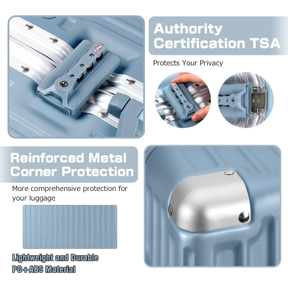 Aluminum Frame Hard Shell TSA Lock Luggage Suitcase 28 Inch Blue Travel Case No Zipper Long-Lasting Durability