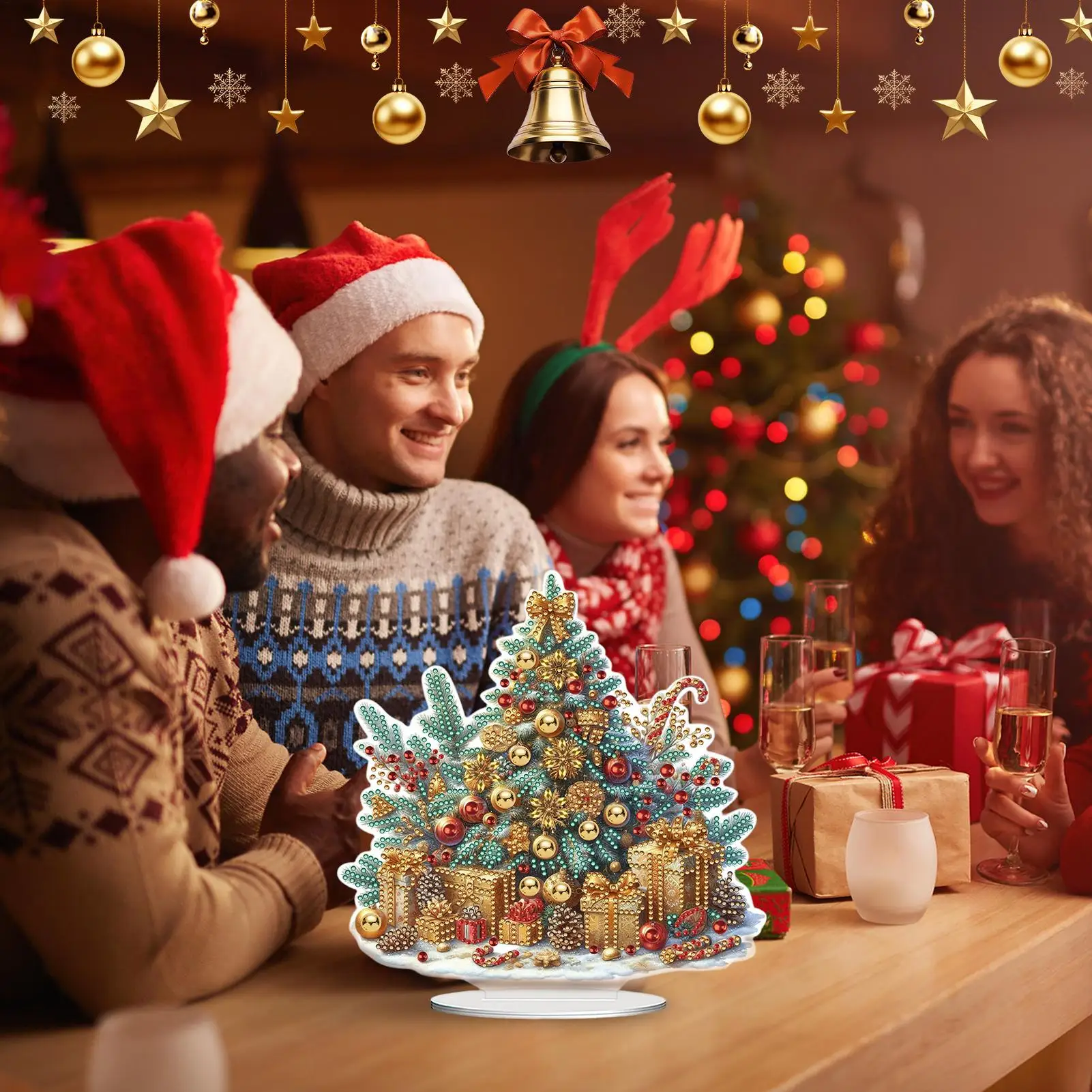 

Crystal Painting Kit 2D Acrylic Ornaments With Stand Christmas Tabletop Decor For Adult Child Family Farmhouse Workplace Bedroom