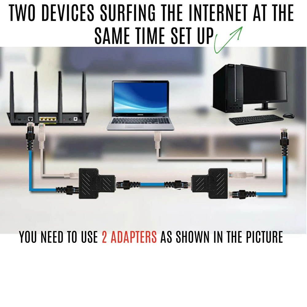 Network Cable 1 To 2 Ways Extender Docking Plug Network Connector Adapters Coupler RJ45 Splitter