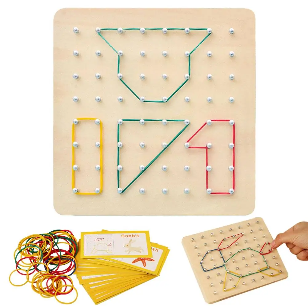  Baby Creative Toy Graphics Rubber Tie Nail Boards with Cards Childhood Education Hand-On Ability Puzzle Sensory Toy