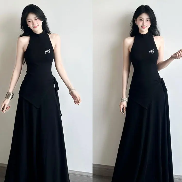 

Summer New Gentle Style Shoulder Bared Women's Dress Waist Inward Two-Piece Set Salt System Light Maturity Long Pants Short S...