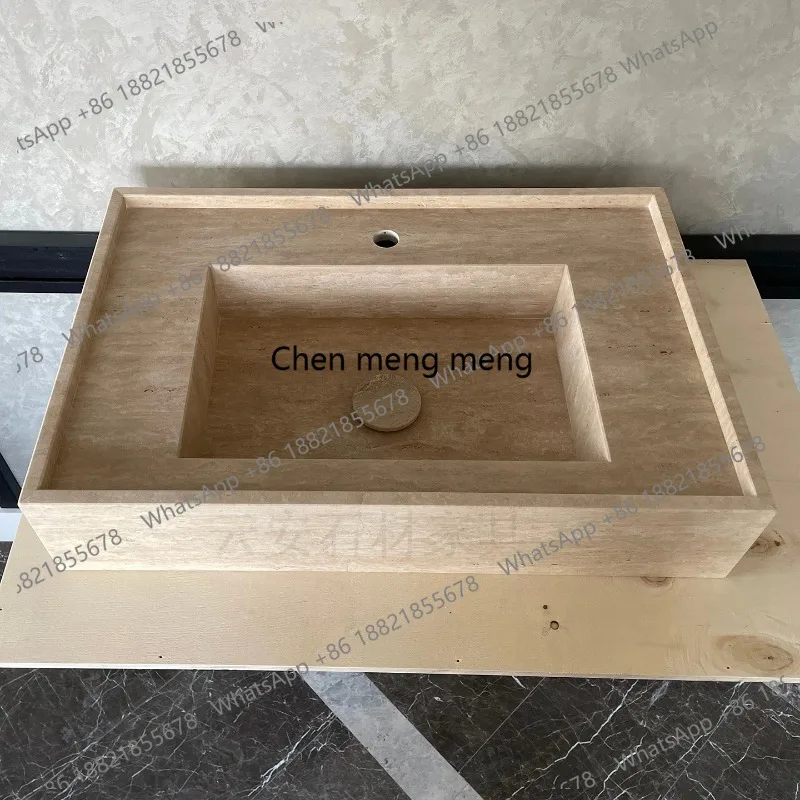 

Luxury High-End Nordic Light Natural Travertine Countertop Sink for Bathroom Courtyard