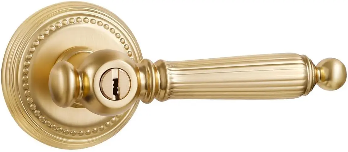 

Золотая дверная ручка с замком и ключом, сатинированная латунная ручка для спальни и ванной комнаты, конструкция из цинкового сплава