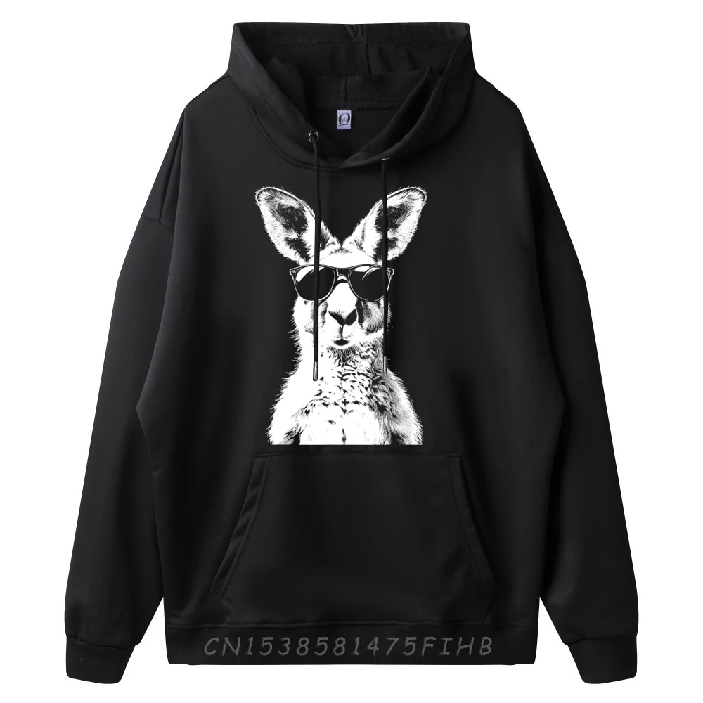 Newest Women's Sweatshrt Kangaroo Wearing Sunglasses Funny Animal Outdoor Hoodies Thanksgiving Day O Neck Hoodies Long Sleeve