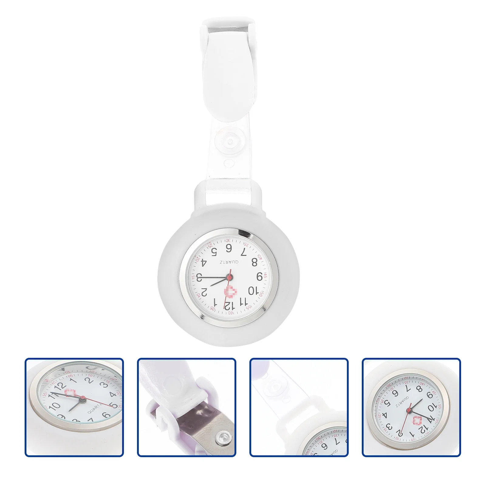 

Portable Nurse Silicone Clip Breast Pocket Watch White Retractable Lanyard Accessory Multi Function Convenient Chest Clock