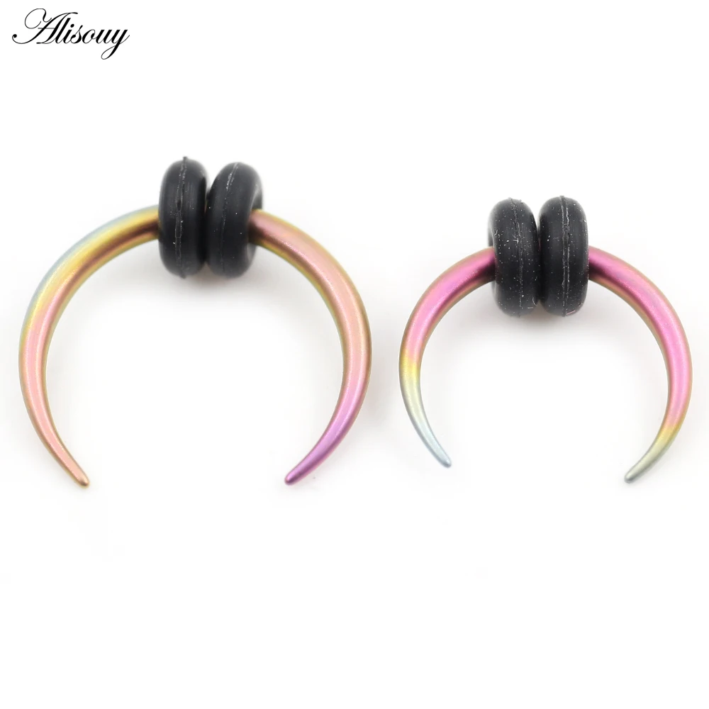 1PC G23 Titanium Gradient Color Buffalo Horn C Pattern Nose Rings Ear Cartilage Septum Tragus Daith Gauges Piercing Body Jewelry