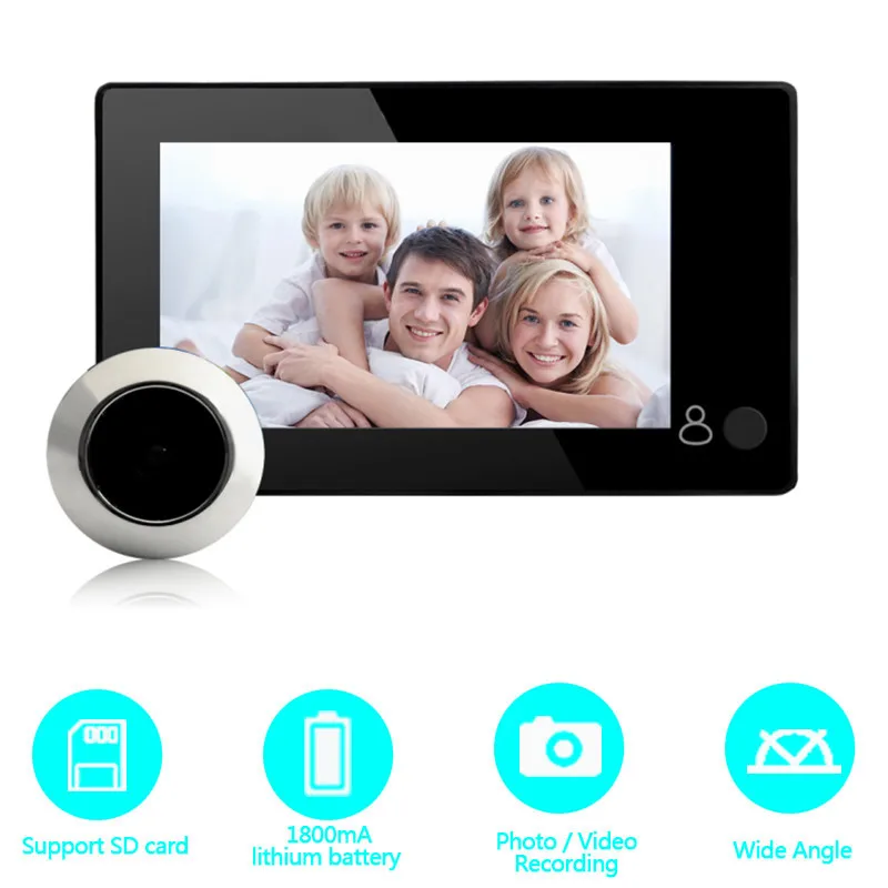 

Monitor Video Doorbell 4.3 Inch TFT Color Screen Video-eye 160° Wide Angle Peephole Li-battery Photo Record Smart Home Security