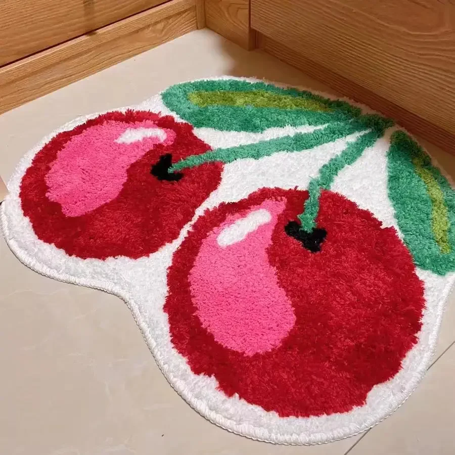 

50x60cm Cherry Fruit Furniture Rug Anti Slip Imitation Cashmere Carpet Irregular LivingRoom Decoration Stain Resistant Washable