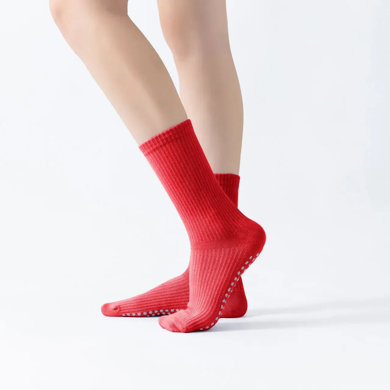 

New Cotton Mid-calf Solid Color Silicone Non-slip Sports Stockings Fitness Pilates Yoga Socks Women Dance Socks Floor Socks
