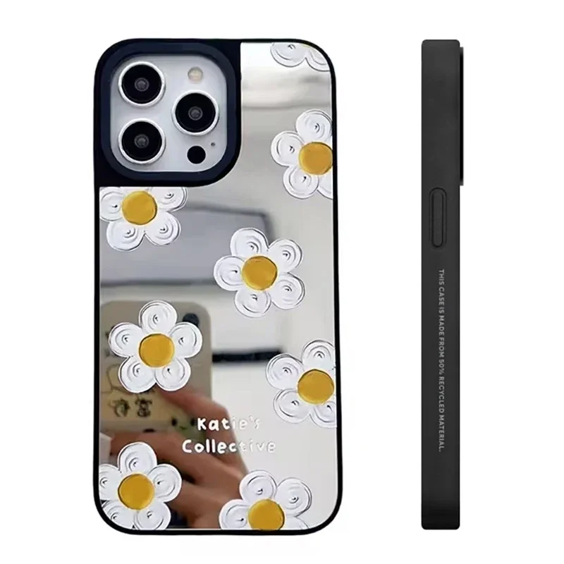 Flower Daisy iPhone 11 12 13 14 15 Pro Max Mirror Surface MagSafe Case Cover Shell