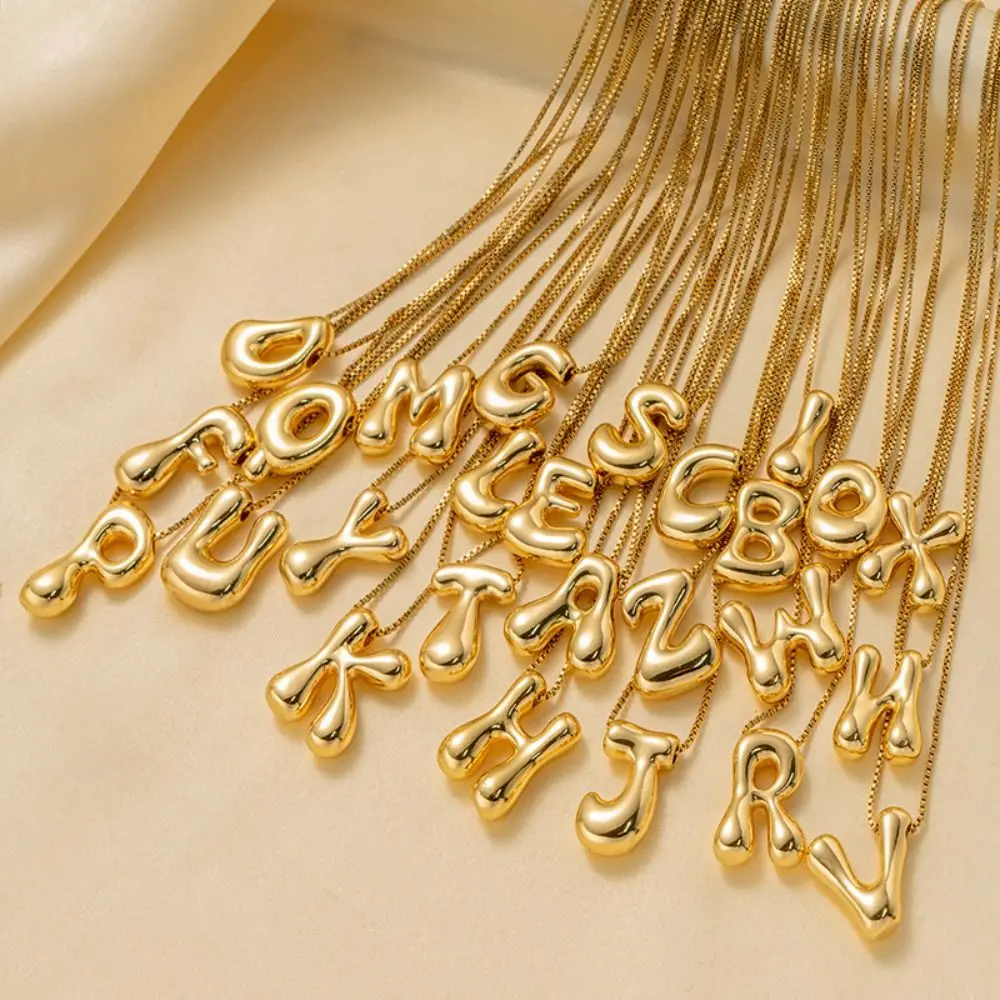 Gold Color Letter Pendant Necklace Alphabet Hip Pop Women Choker Jewelry Chunky Balloon Bubble Letters A-Z Letter Clavicle Chain