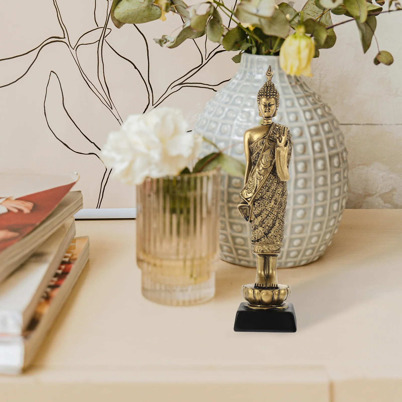 

Buddha Statue Decor Resin Craft Compact Size Golden Retro Unique Small Resin Buddha Modelling Office SpaceSavingVintage