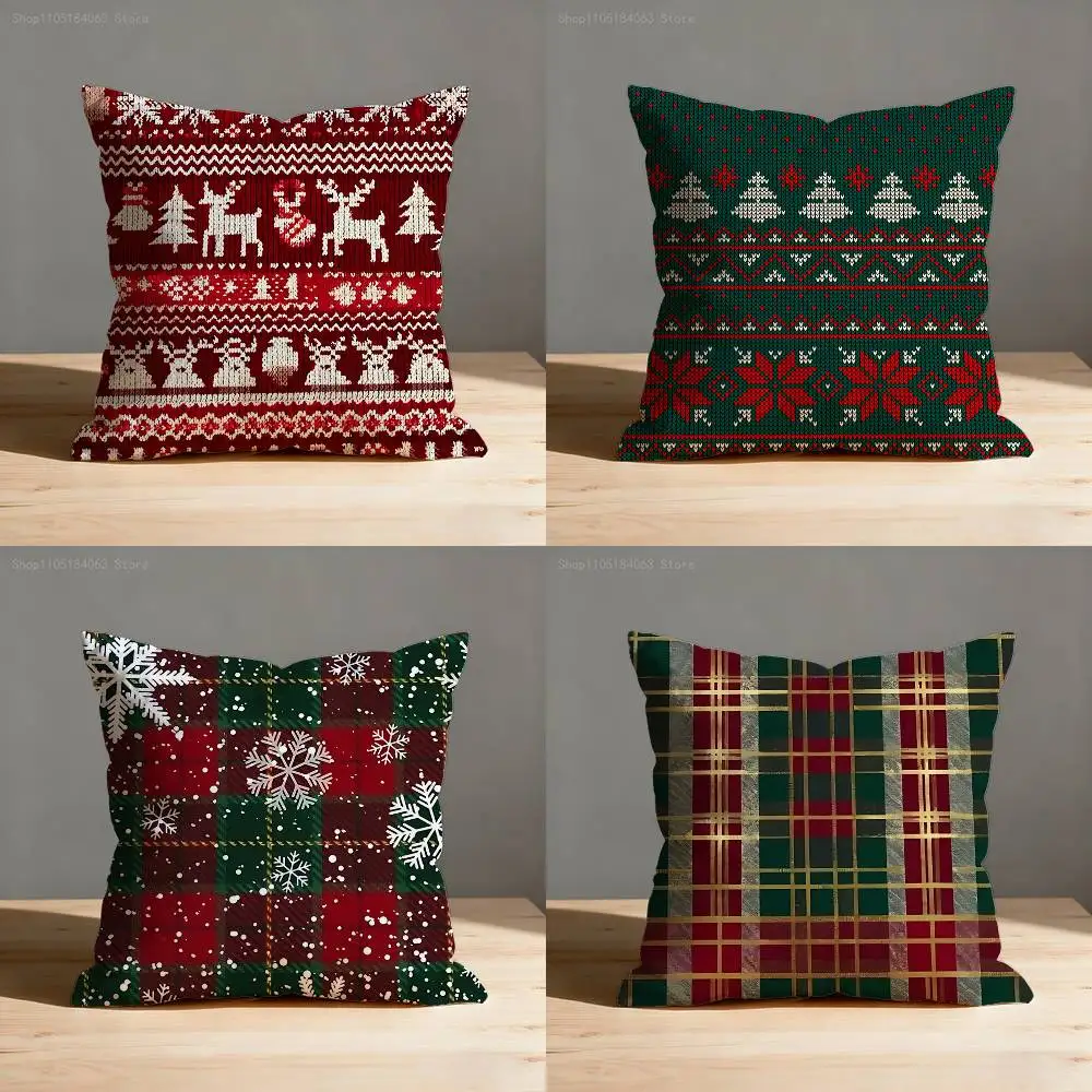 Наволочка с рождественским клетчатым узором для подушек 45x45 см, 55x55 см, 30x30 см