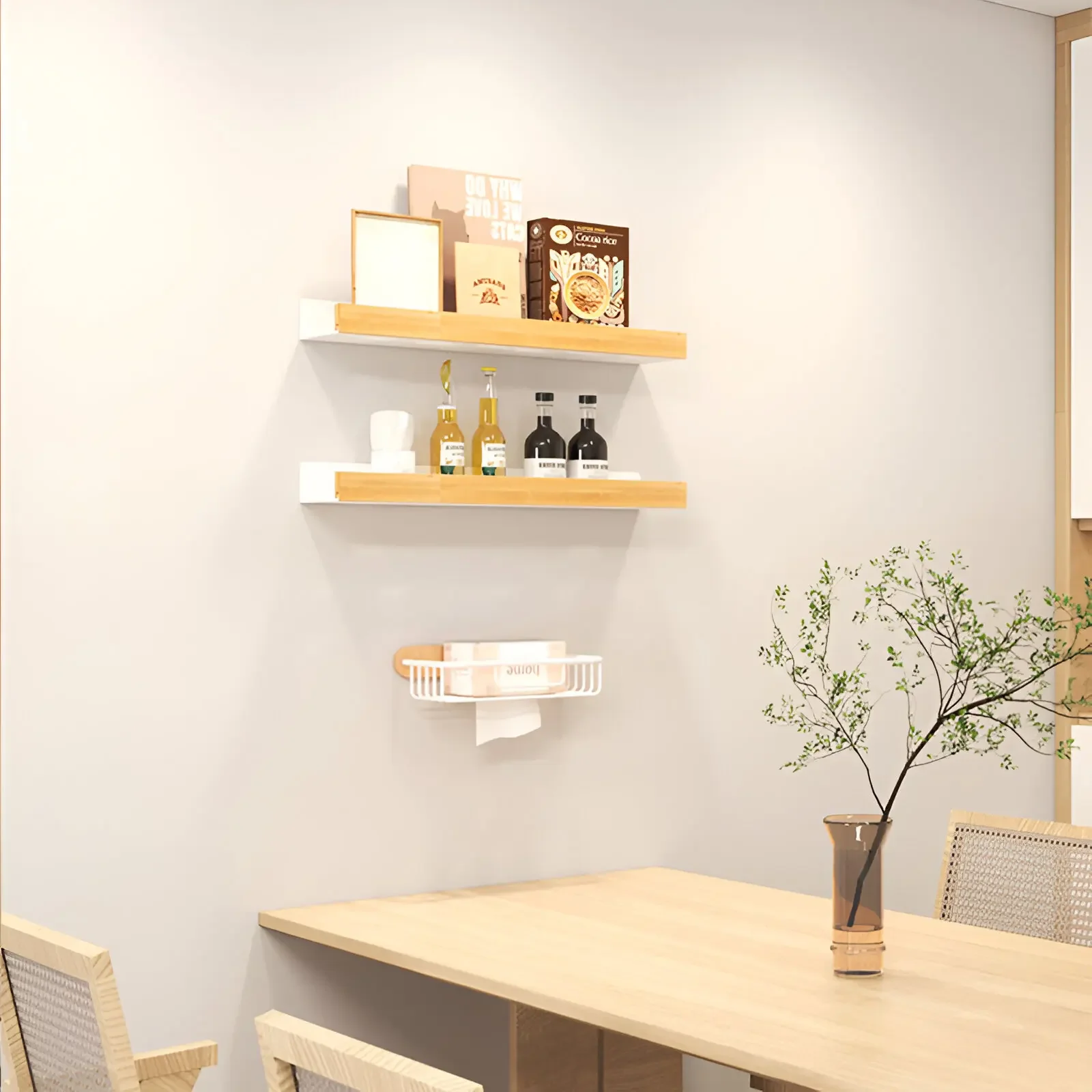 Beech wood bathroom storage rack wall mounted light luxury living room non perforated bathroom storage rack bathroom shelf