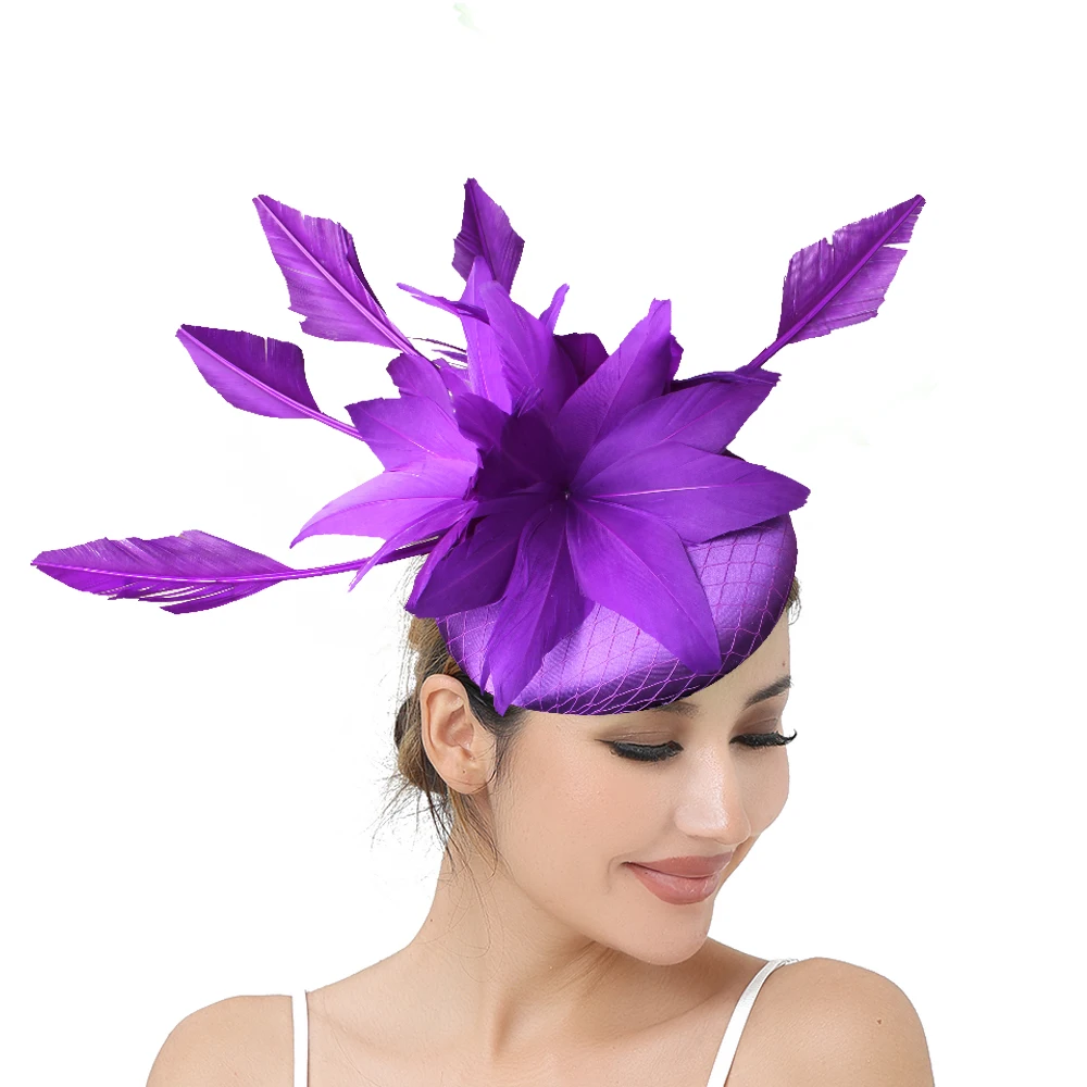 Elegante Braut Feder Blumen Fascinator Kopfbedeckung Mode Damen Hochzeit Party Abendessen Haarschmuck Schöne Braut Stirnband – Detail 3